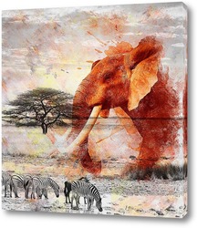   Постер Слон в саване