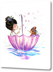   Постер Девочка с зонтиком детство олень