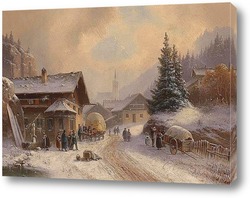   Постер Деревенская улица зимой