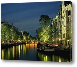   Постер Канал Амстердама ночью.