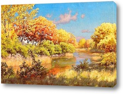   Картина Осенний пейзаж с утками в воде