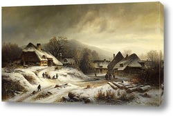    Снежные сцены в деревне