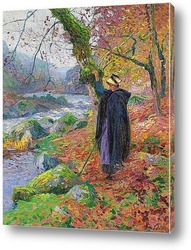   Картина Деревенская девушка на берегу реки