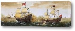   Постер Встреча между голландским и испанским кораблями