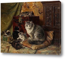   Картина Кошка и котята играют