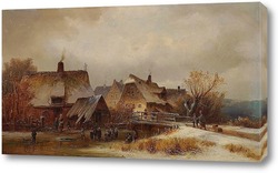   Картина Зимний пейзаж деревни