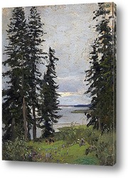   Картина Лес у озера