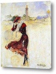   Постер Ветренный день.Девушка в красном платье