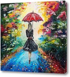   Постер Девушка с красным зонтом