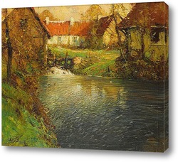   Картина Коттеджи на берегу реки в Нормандии