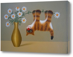   Картина котик на ромашке