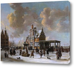    Полюс дом и новый мост в Амстердаме зимой