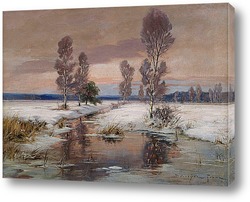   Картина Зимний пейзаж с потоком