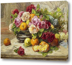   Постер Натюрморт с розами и цитрусовыми фруктами