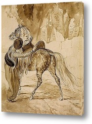    Турок , седлающий коня