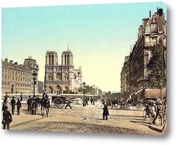   Постер Нотр-Дам и Сент-Майкл мост, Париж, Франция.1890-1900 гг