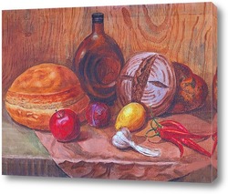   Постер натюрморт с хлебом и фруктами