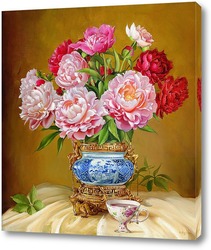   Картина Пионы в китайской фарфоровой вазе