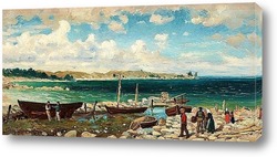   Картина Прибрежный пейзаж с мариной