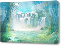   Постер Водопад в лесу