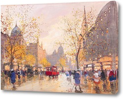   Картина Париж, уличная сцена после дождя