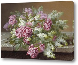   Картина Натюрморт с розовыми розами и сиренью