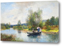   Картина Гребля в летний пейзаж