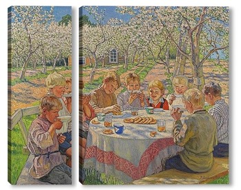 Модульная картина Чай в яблоневом саду