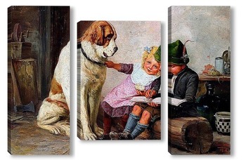 Модульная картина Дети и собака
