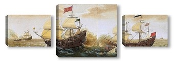 Модульная картина Встреча между голландским и испанским кораблями