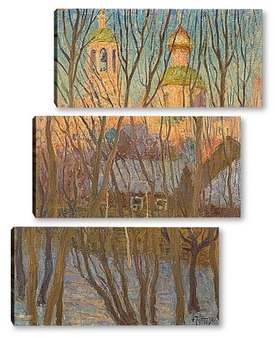 Модульная картина Пейзаж с церковью