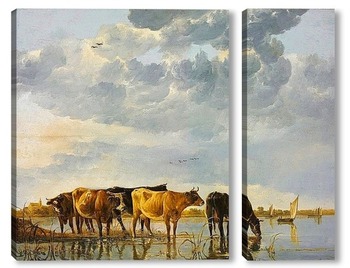 Модульная картина Коровы на реке