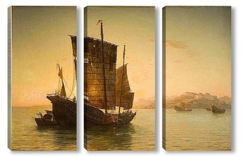 Модульная картина Китайские лодки в заливе Дин Хе