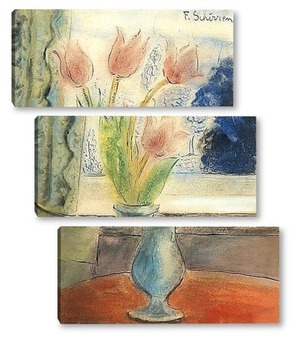 Модульная картина Тюльпаны в синей вазе