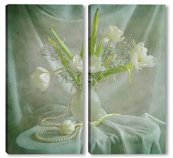 Модульная картина Белые тюльпаны с жемчугом