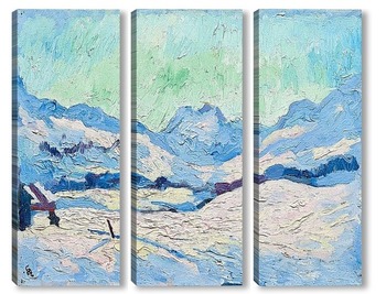 Модульная картина Зимний пейзаж Малоя с видом на горы Форноталь