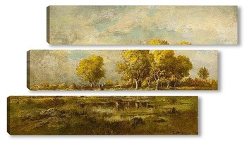 Модульная картина Пейзаж с озером и деревьями