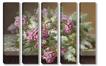 Модульная картина Натюрморт с розовыми розами и сиренью