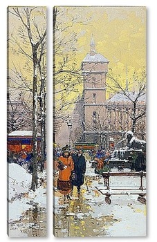 Модульная картина Площадь Шатле под снегом и консьерж
