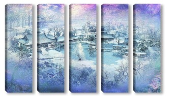 Модульная картина Деревня. Зима