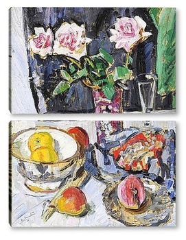 Модульная картина Натюрморт с розами и фруктами