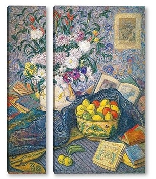 Модульная картина Ваза, фрукты, книги
