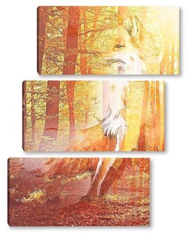 Модульная картина Осенний лес и лиса