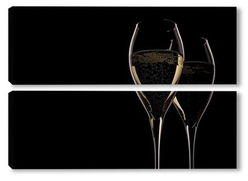 Модульная картина Два бокала с шампанским на черном