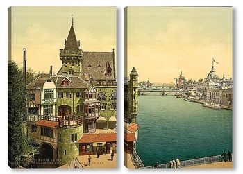 Модульная картина Древний Париж и перспективы мостов, 1900, Париж, Франция