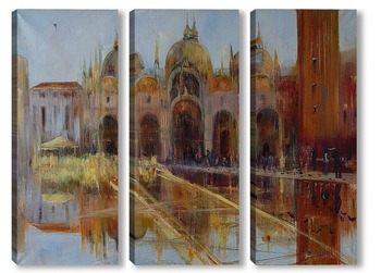 Модульная картина Венеция.Дождь.Голуби.