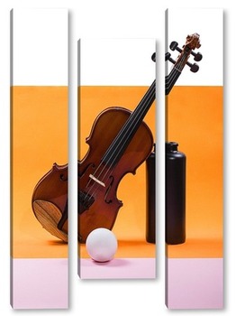 Модульная картина Натюрморт со скрипкой, шаром и бутылкой