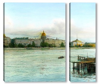 Модульная картина Санкт-Петербург. Панорамный вид через Неву в сторону Исаакиевского собора