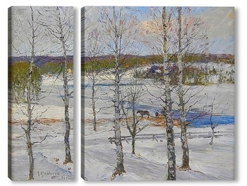 Модульная картина Зимний пейзаж Норрланд с березами