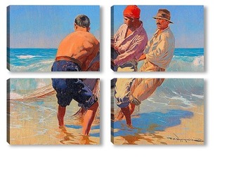 Модульная картина Три рыбака